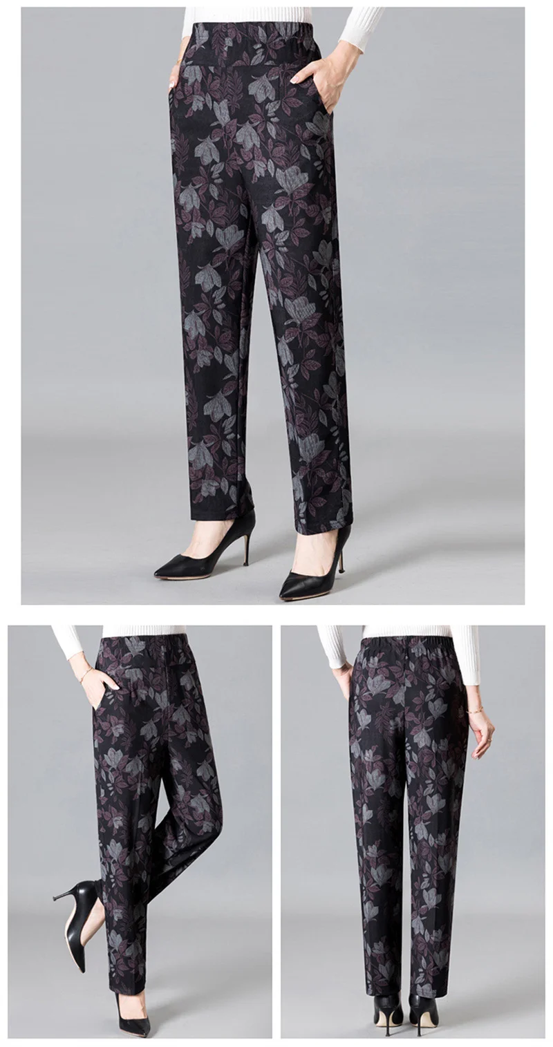 Extra Large Size 9XL Middle-aged Women Pants New Autumn Elastic High Waist Casual Trousers Winter Velvet Female Straight Pants