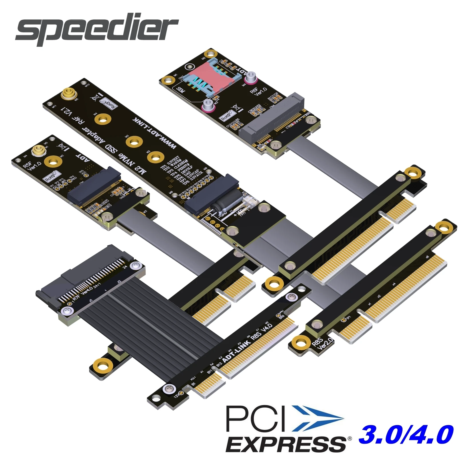 

ADT PCIE 4.0 3.0 x8 Male to M.2 NVMe/M.2 WiFi/U.2 SFF-8639 SSD Mini-PCIe GPU Extension Cable PCI-E 8X Slot Graphics Card Adapter