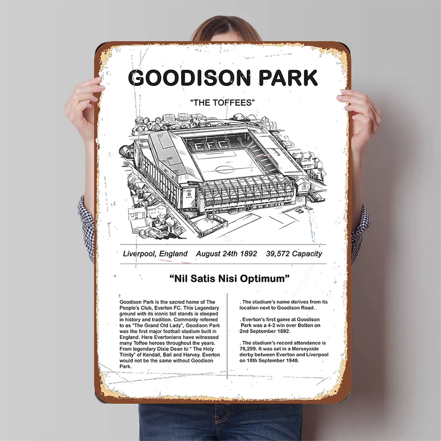 Goodison Park Everton FC Estadio Arte de la pared de metal Decoración Liverpool Inglaterra Regalo para fanáticos del fútbol