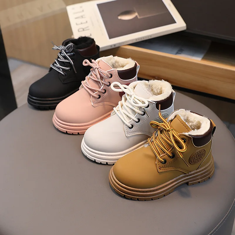 

New Winter Boots for Kids Leather Shoes Fashion Warm Non-slip Boys Student Shoes Outdoor Short Boots