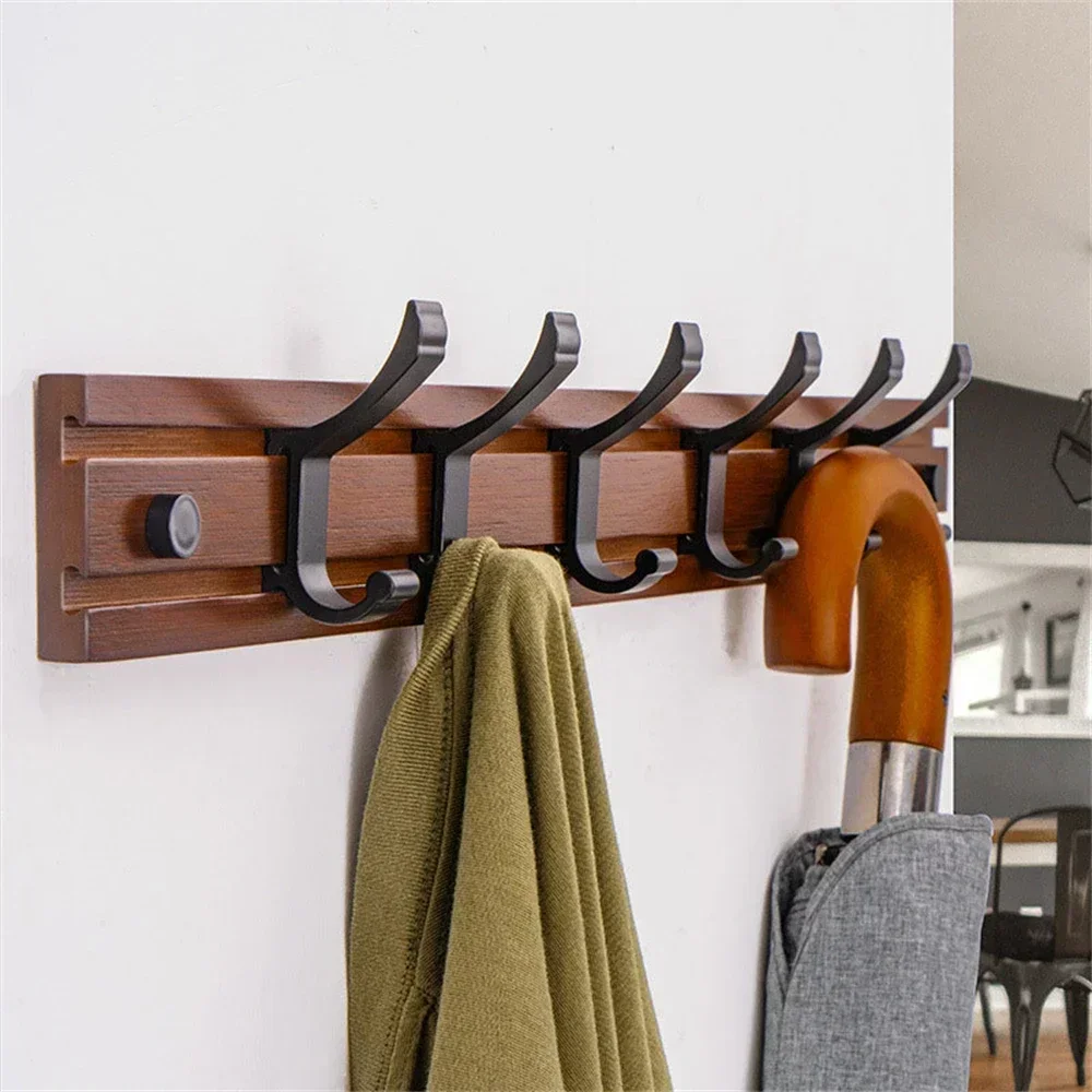 Bamboo Wall Mounted Coat Rack With Removable Hooks Bathroom Door Clothes Hangers Hallway Hat Key