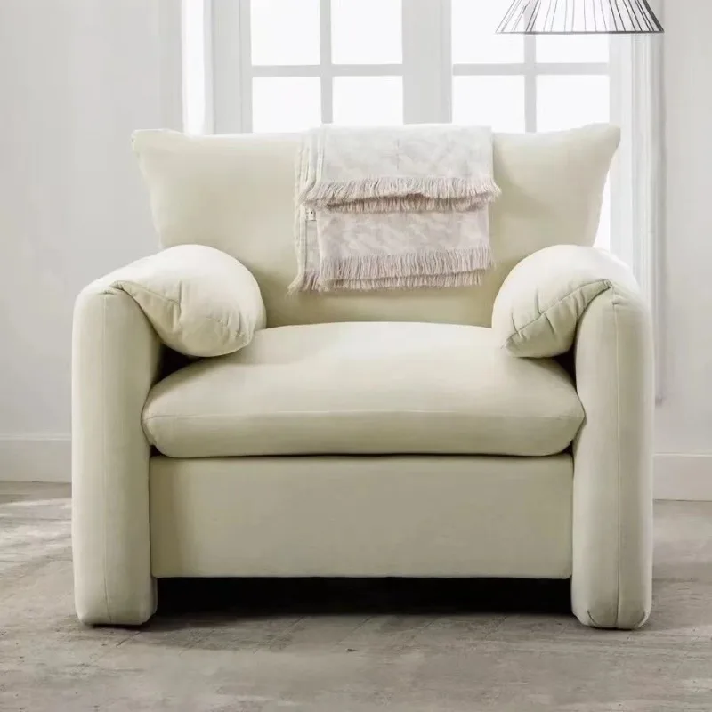 

Modern simple single fabric sofa simple size apartment cream style orange flannel