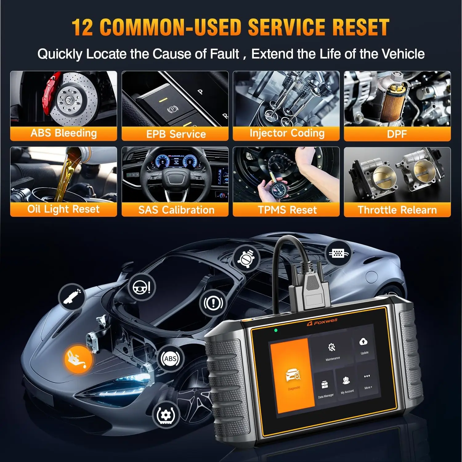 Foxwell NT726 OBD2 Scanner Car Code Reader All Makes Full Systems Scan DPF SAS TPMS OBD 2 Diagnostic Scanner Tools Free Update