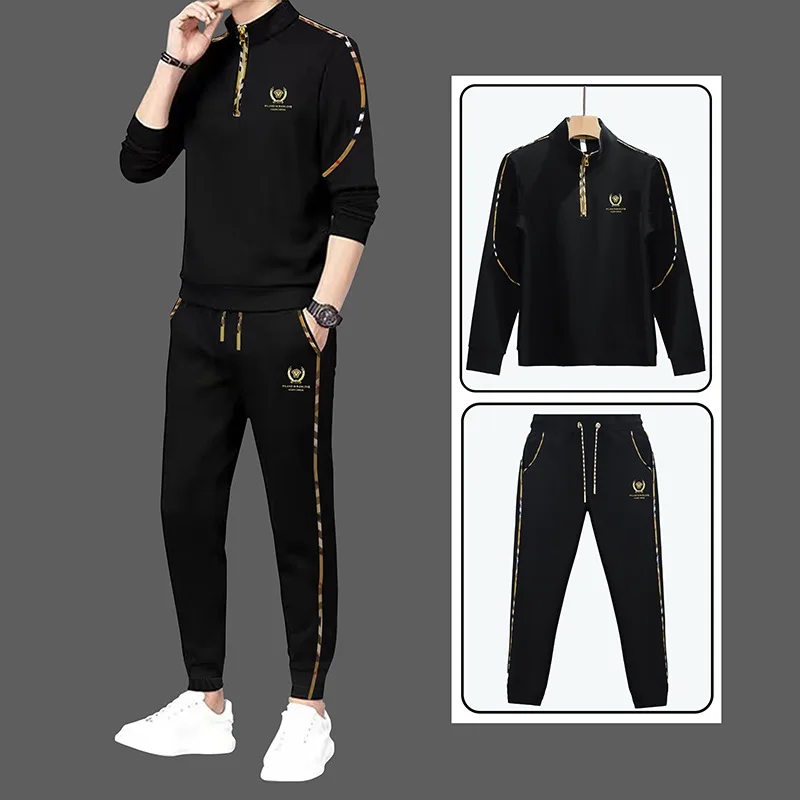 Men's Sports Set Long Sleeved Cardigan Zipper Stand Collar Sweatshirt Pants Suit Winter Light Luxury High-Quality Male Clothing