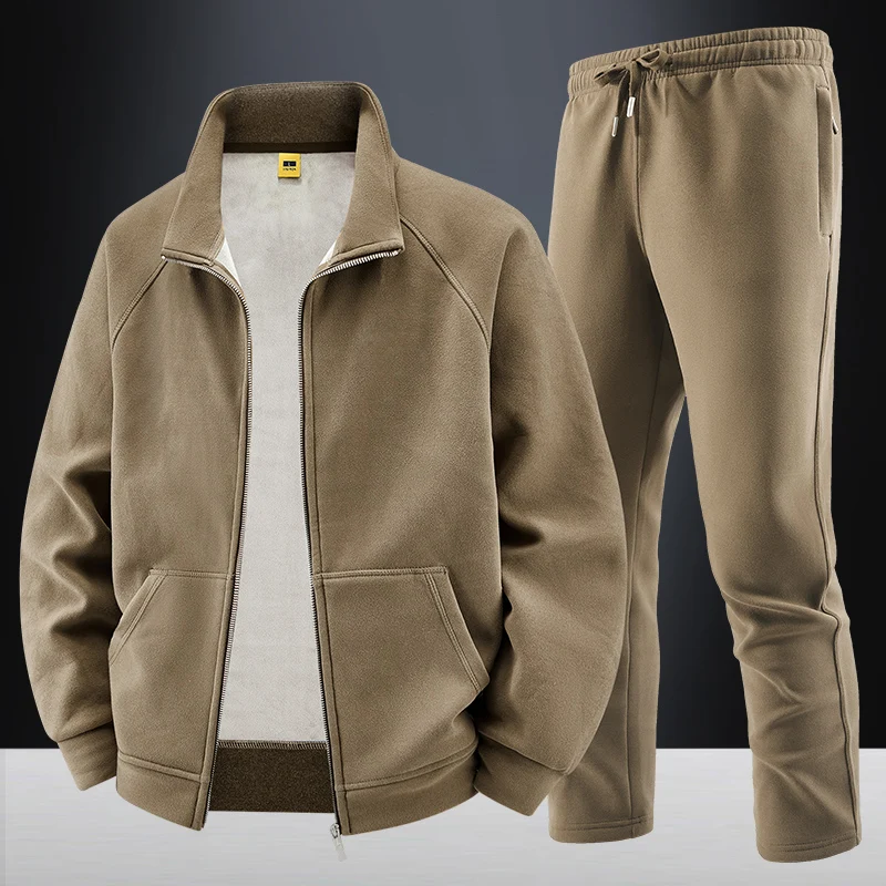 

Thick Sets Brand Casual Men's Sets Cashmere Tracksuit Outdoors Fleece Track Suits Jacket + Pant Warm Fur Winter Men's Sweatshirt