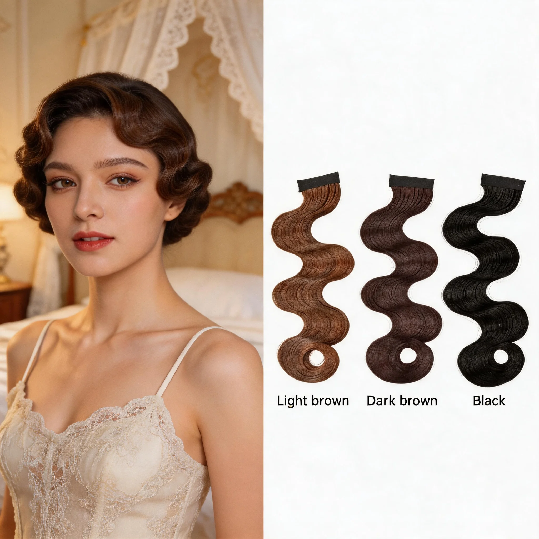 

Elegant Retro Fake Bangs Synthetic Hand Pushed Ripple Republic Of China Style Wave Wig Piece Night Shanghai Head Decor