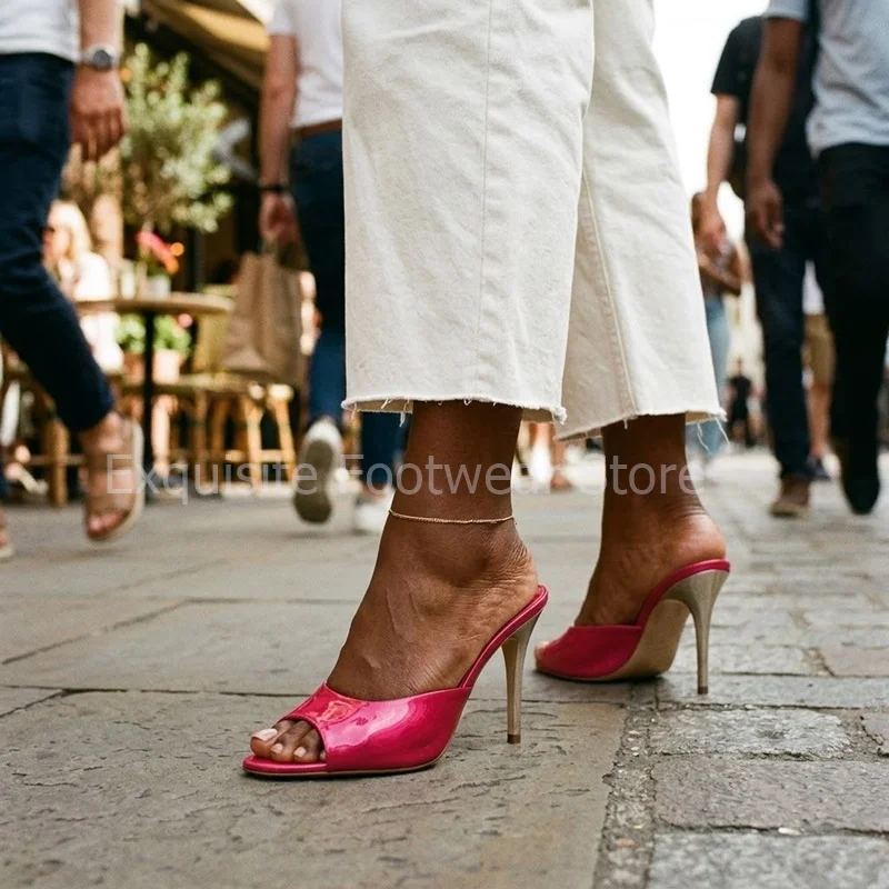 Peep Toe Sandals Women's Mules 10.5cm Stiletto High Heels Sexy Peep-toe Slides Slip On Summer Party Pumps Big Size 43 Zapatos