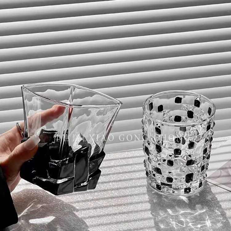 Wine Glass Creative Artistic Sense Manual Black Gemstone  Light Luxury Water Cup Coffee Home Daily Simple Korean