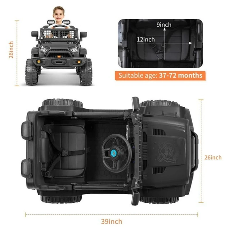 12-V-Fernbedienungs-Fahrwagen, batteriebetrieben, kleines elektrisches Offroad-Einzelsitz-Auto, LED-Leuchten, Fahrzeuge für Kinder