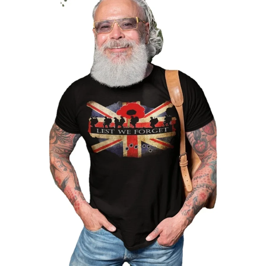 

Rememberance Day Poppy Lest We Forget We Will Remember Soldier T-Shirt. Summer Cotton Short Sleeve O-Neck Mens T Shirt New S-3XL