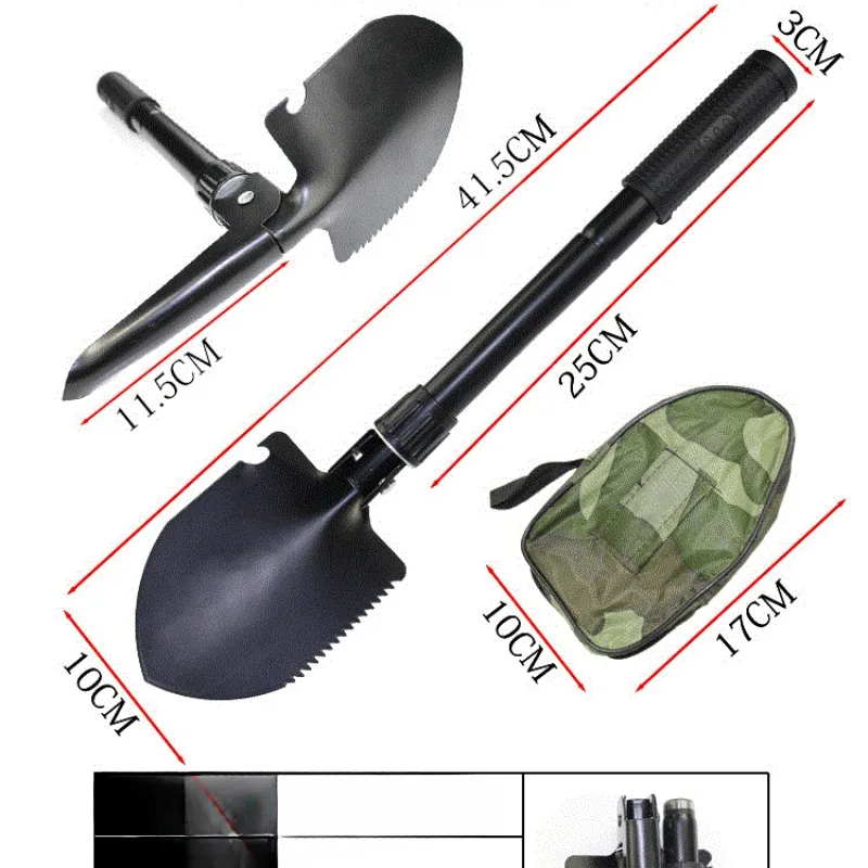 Multifuncional Camping Outdoor EDC Shovel, Portable Folding Tactical Spade, Sobrevivência Steel Shovel para Jardim e Engenheiros