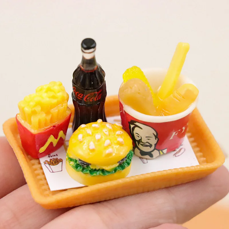 Doll food Hamburger Fries Cola tray Miniature 1/12 Dollhouse Accessories Dessert Set Restaurant Scene Simulation for Barbies Toy