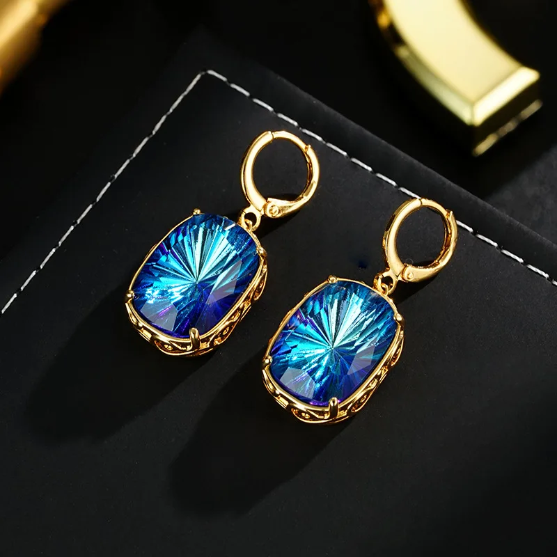 Retro simple geometric earrings long light luxury niche sapphire medieval earrings autumn and winter women's minimalist and exqu