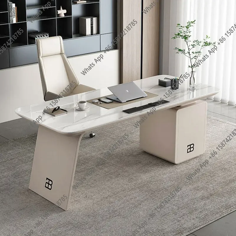 

HB modern simple light luxury rock slab desk designer high-end cream wind computer desk study writing desk