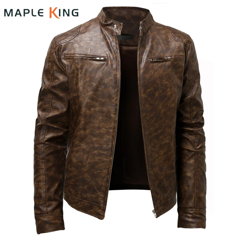 PU Leather Jacket Biker Coat Plus Size Men Clothing Vintage Chaqueta Cuero Punk Motorcycle Stand Collar Windbreaker Mens Outwear