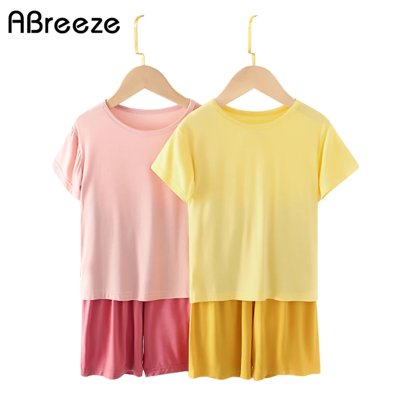 

2022 Summer Teenage Girls Clothing Solid Color Pink Yellow Toddler Girl Clothes Set for Boys and Girls Casual Pullover Sets Kids