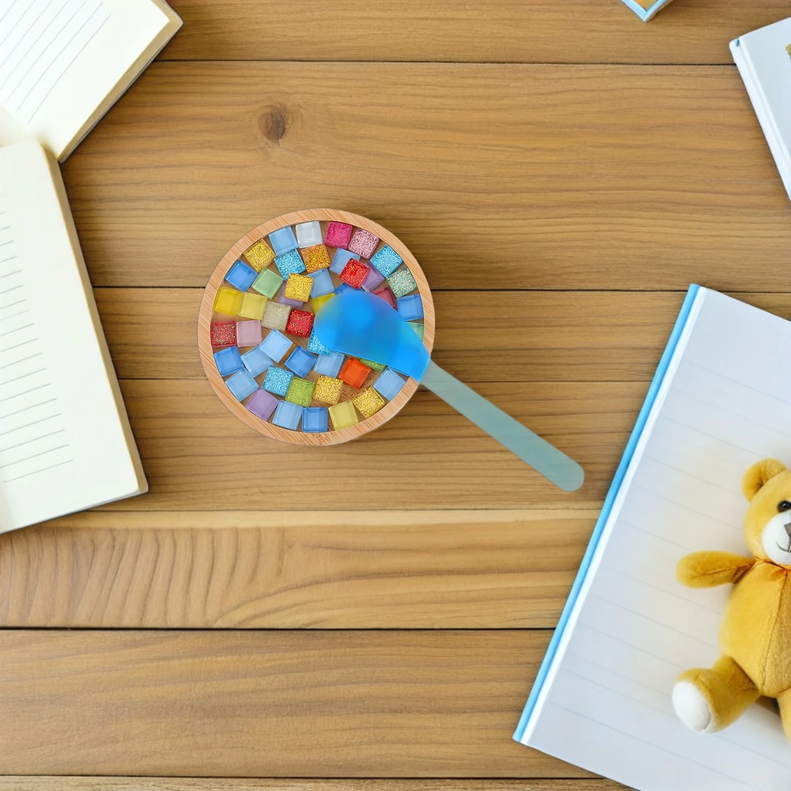 

4Sets DIY Bamboo Coaster Kit Colorful Glass Tiles Acrylic Mosaic Handmade Coasters Craft Supplies for Tile Art Projects