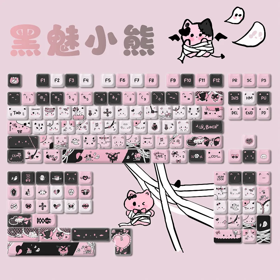 MAO height cat cat head full five-sided sublimation keycap black charm powder red panda mechanical keyboard universal keyboard c