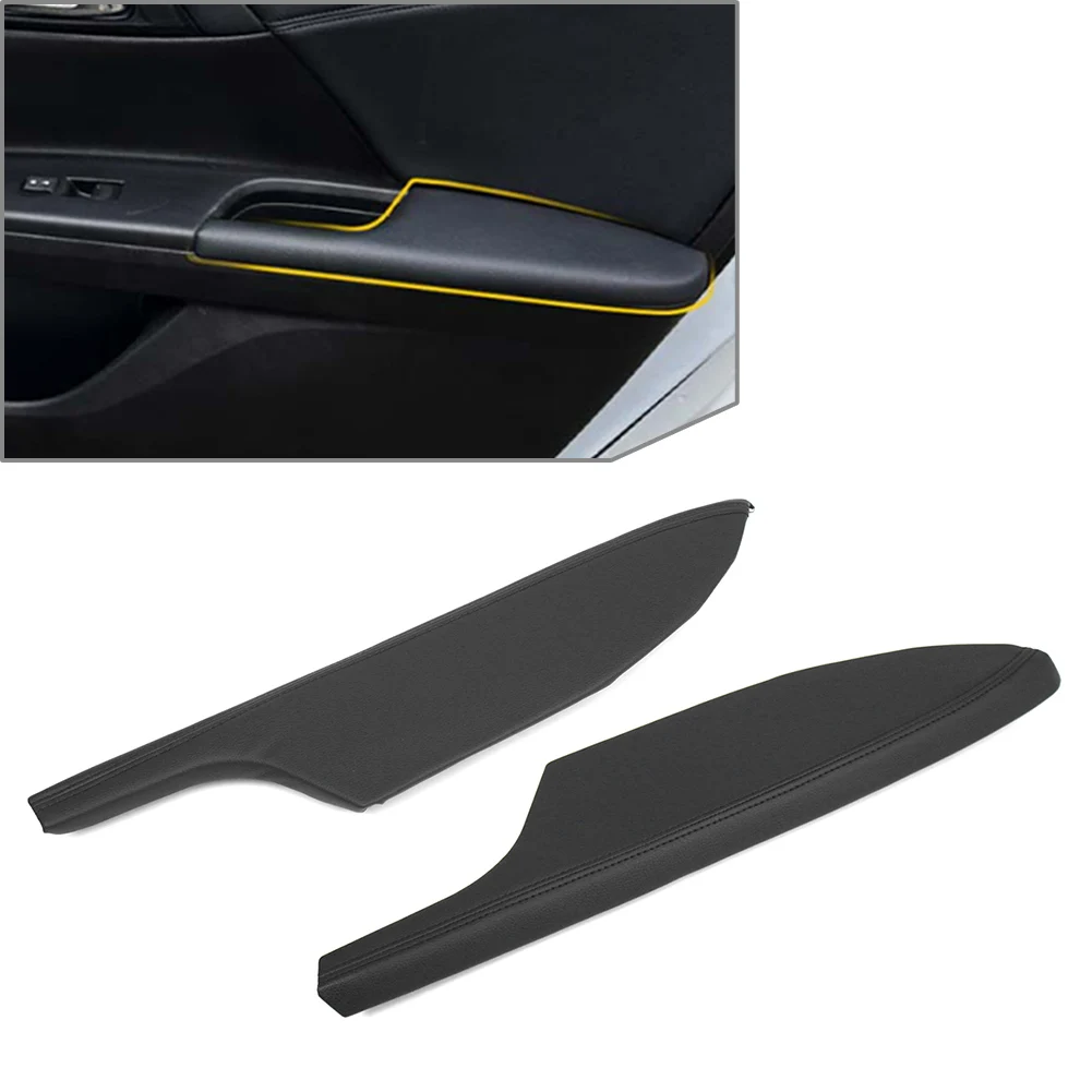 1Pc Black Car Interior Door Armrest Panel Lid Cover ABS+Leather For Honda Accord Coupe 2008 2009 2010 2011 2012 83571-TE0-A51ZA