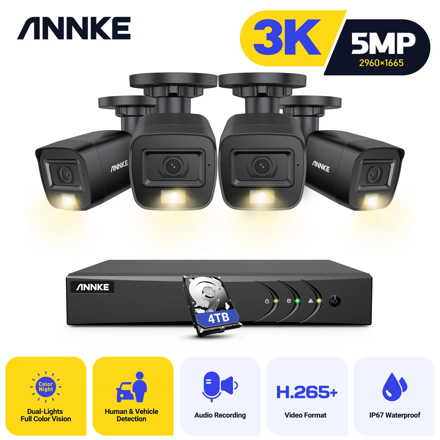 

ANNKE 8CH 5MP Video Security System Dual Light H.265+ DVR Recorder Video Surveillance CCTV Camera Kits 3K Outdoor PIR Detection