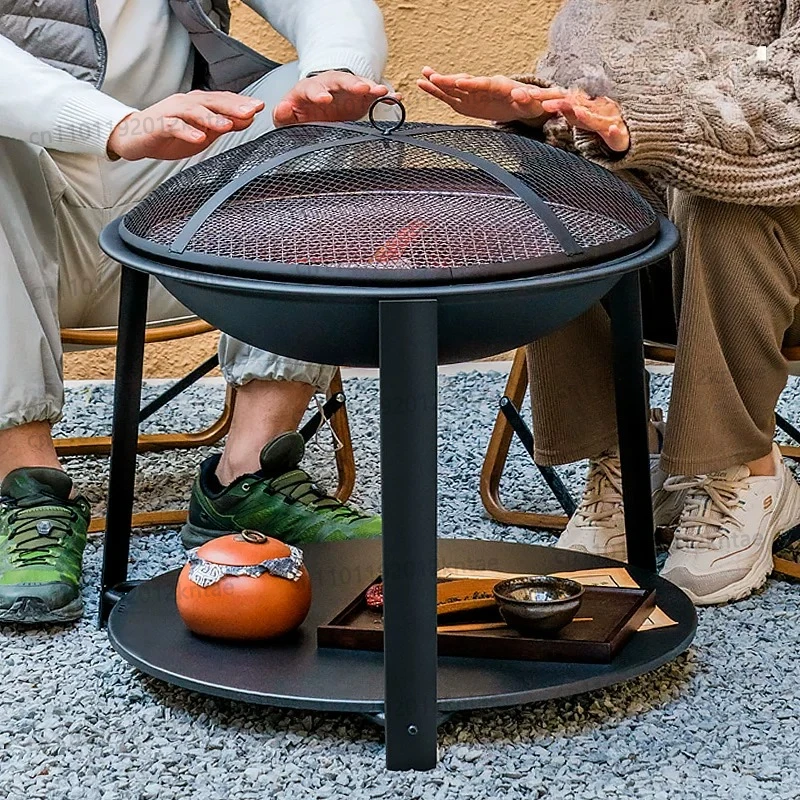 Explorer's indoor tea brewing set: complete home kit with stove, fire pit, winter stove, charcoal grill, and table