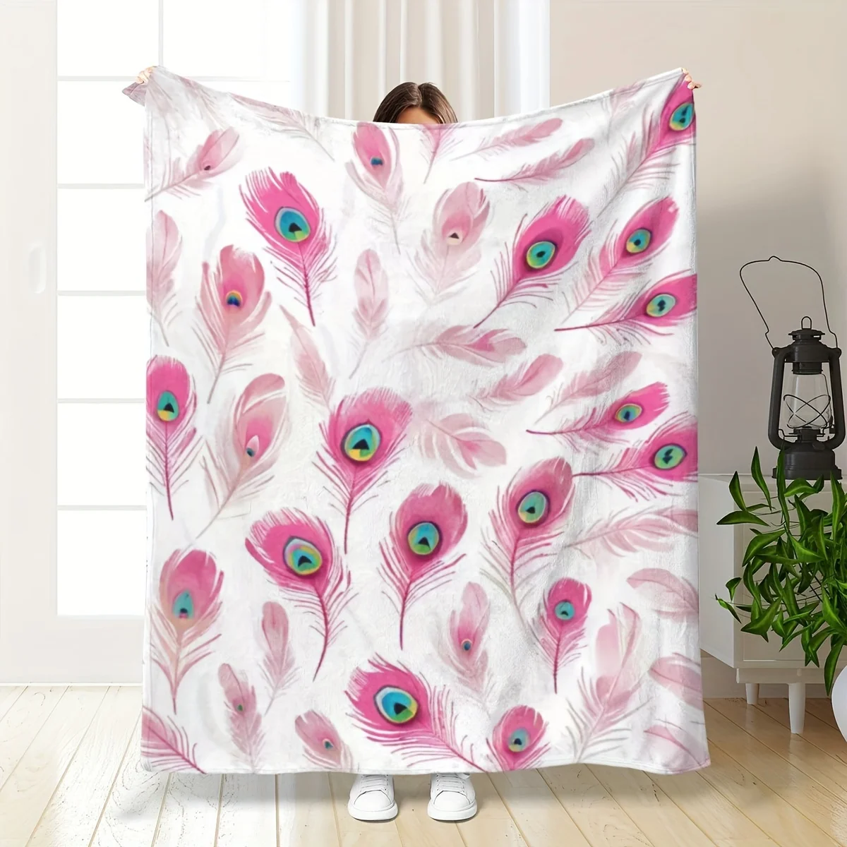 Peacock Feather Elegance Blanket Reversible Flannel Throw for Luxe Decor AllSeason Comfort Opulent Style Gift