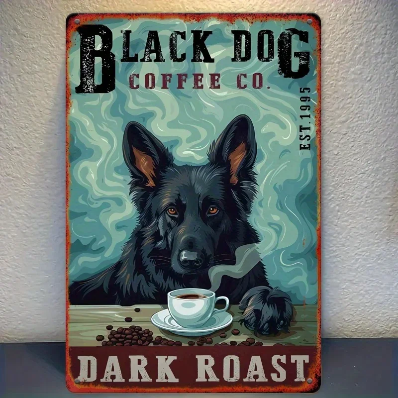 1pc Black German Shepherd Metal Sign, Vintage Pewter, Wall Art Decoration, Size 7.8x11.8 inches, for Kitchen, Home, Garden, W