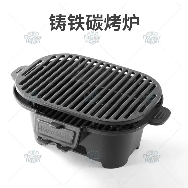Small Portable Charcoal Grill Cast Iron Even Heat Distribution Yakitori Camping Grill Stove for Backyard BBQs Picnics