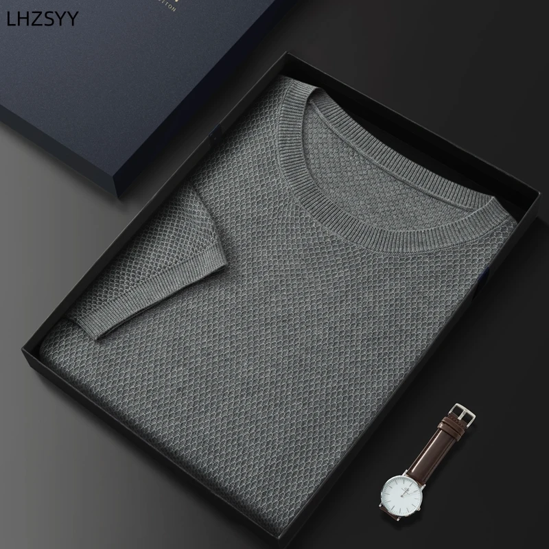 LHZSYY High-end Worsted 15%Cashmere 85% Mulberry silk Short Sleeve T-shirt Summer Men's New Pullover Half Sleeve Thin Youth Tops