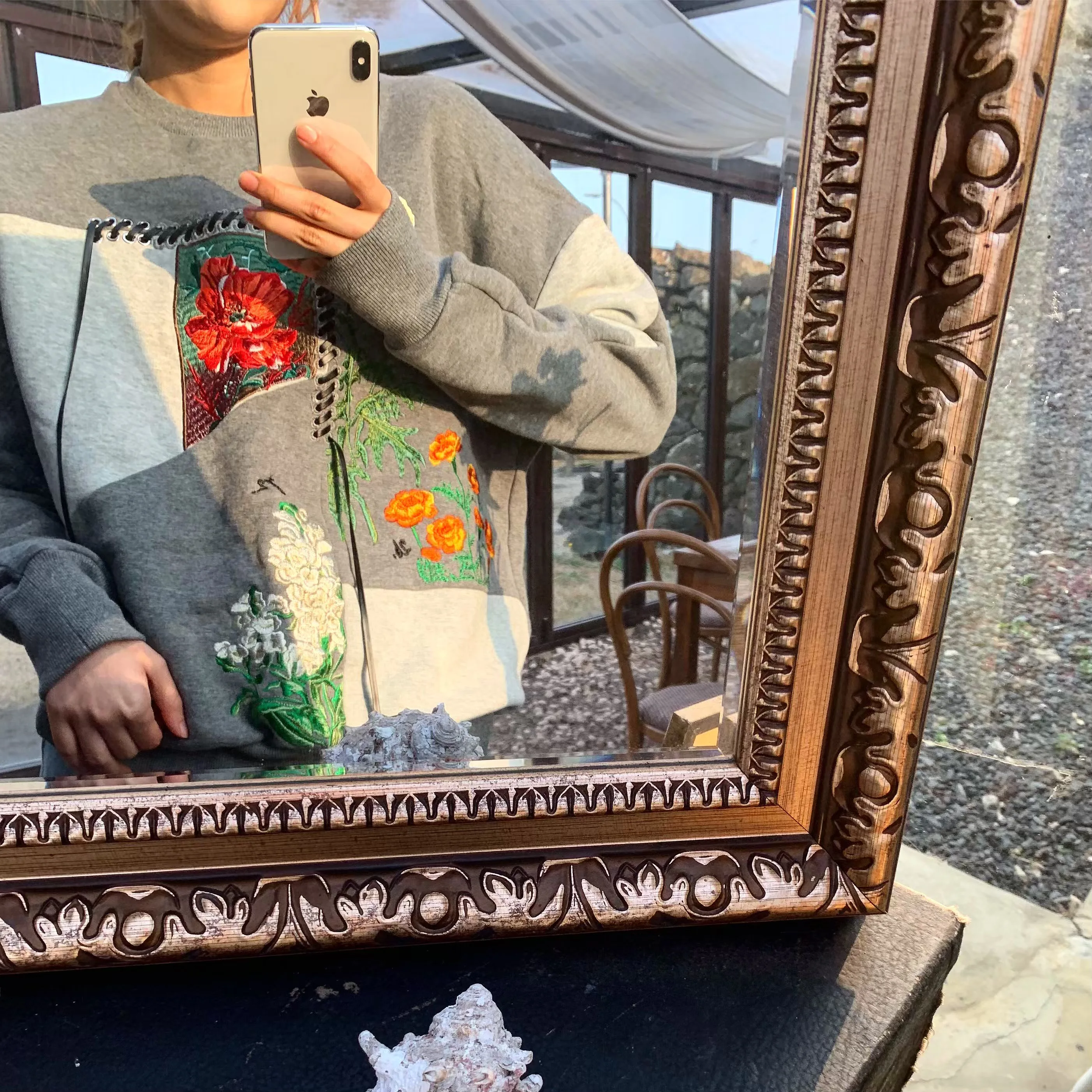 

Модный свитшот Amor Heavyweight с вышивкой и поясом, свободный крой, длинный рукав, круглый вырез, для повседневной носки