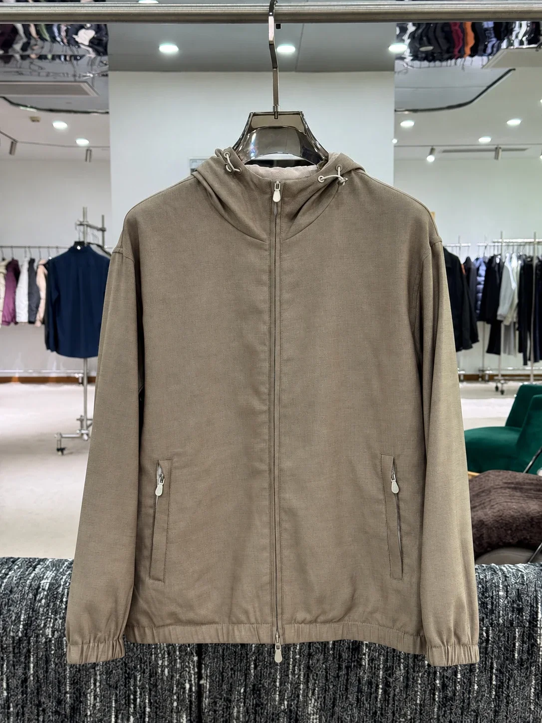 Italian BC Double-Sided Hooded Casual Lightweight Woven Zip Large Pocket Jacket