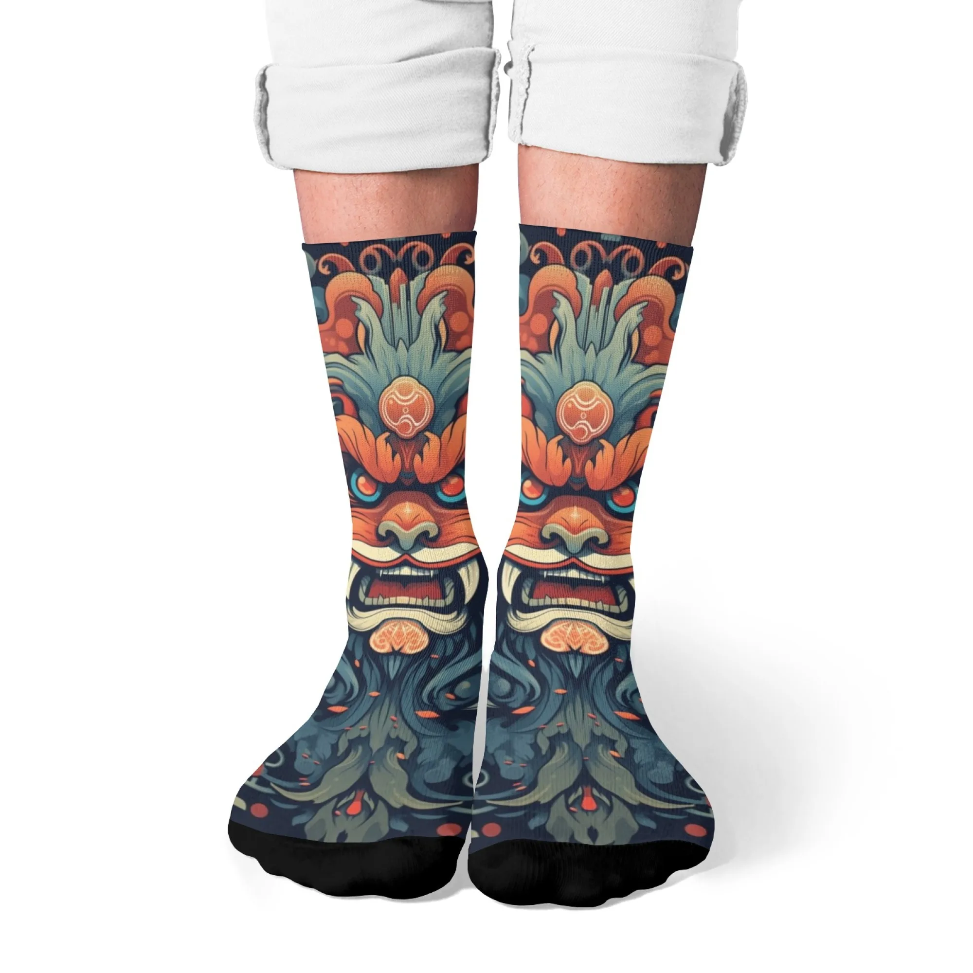 Mythisches Biest, trendige bedruckte Herrensocken, bequeme, atmungsaktive, rutschfeste Socken, neuartige Harajuku-Retro-Straßenkompressionssocken
