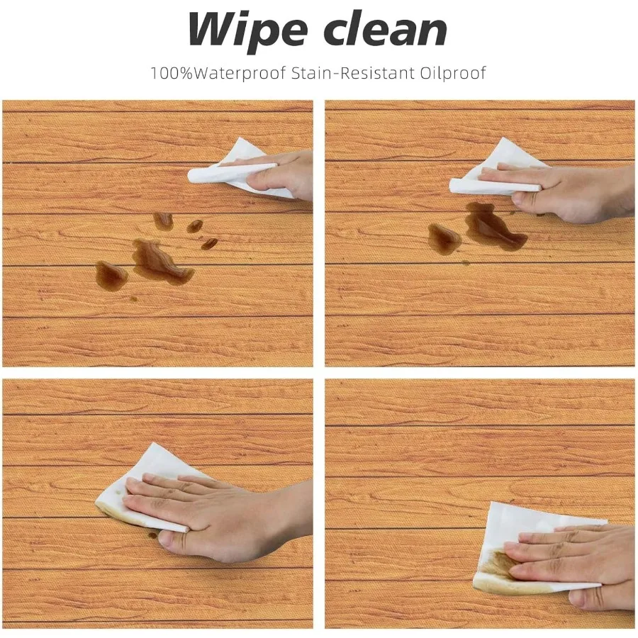 مفرش طاولة مستدير من الخشب الحبوب مع غطاء طاولة بحافة مرنة، مفرش طاولة مقاوم للماء وقابل لإعادة الاستخدام لفناء حفلات المطبخ والعطلات