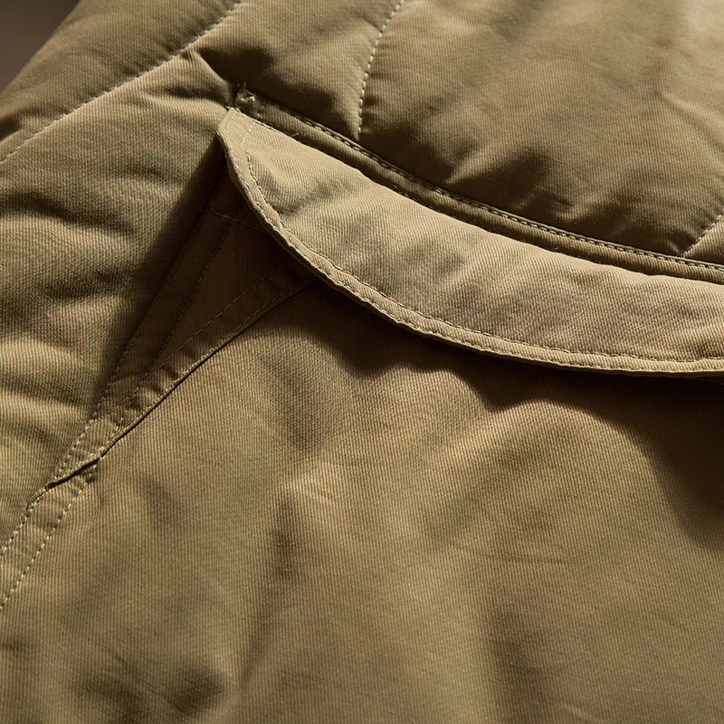 النمط الياباني شبكة الشعرية فضفاضة الياقة الدائمة جيب كبير سترة قطن نمط معطف الخبز للرجال #4