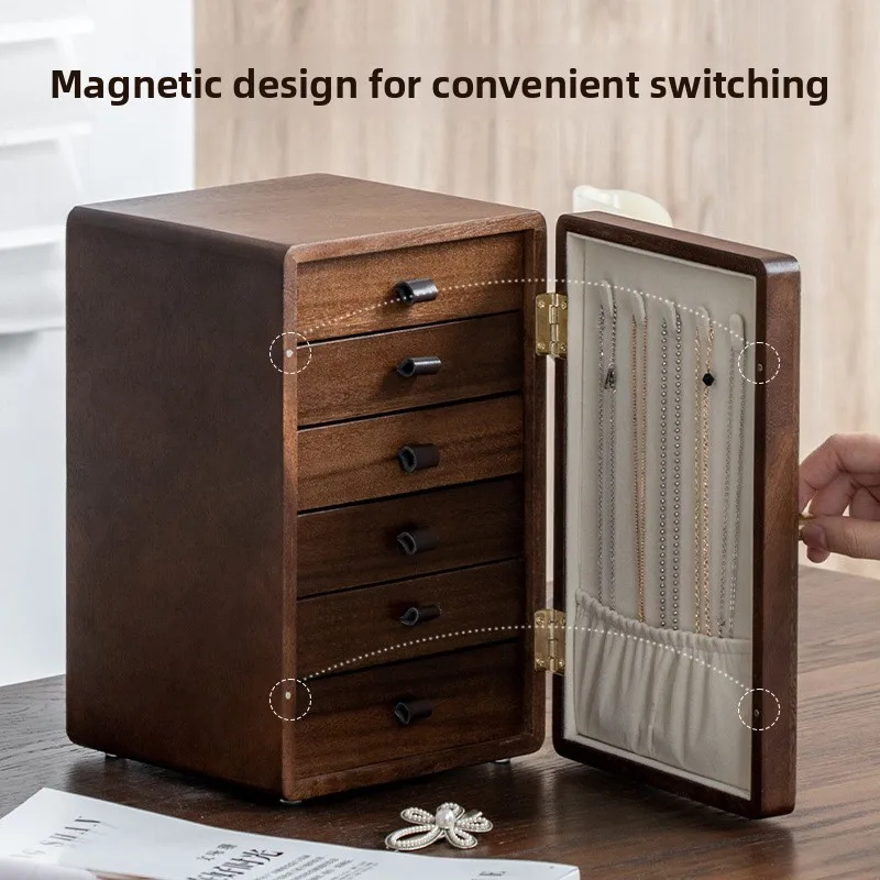 

Zml solid wood jewelry box retro multi-layer earrings necklace jewelry storage box