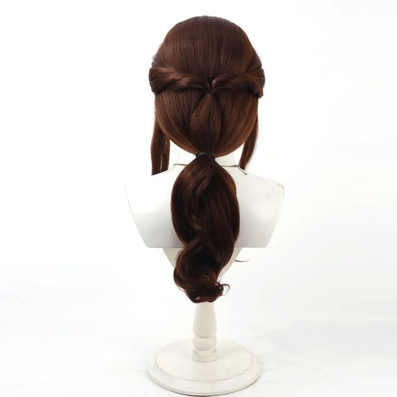 Perruque de Cosplay pour fille, Mignon Tokyo land Rogaston, simulé du cuir chevelu, cheveux bouclés brun foncé