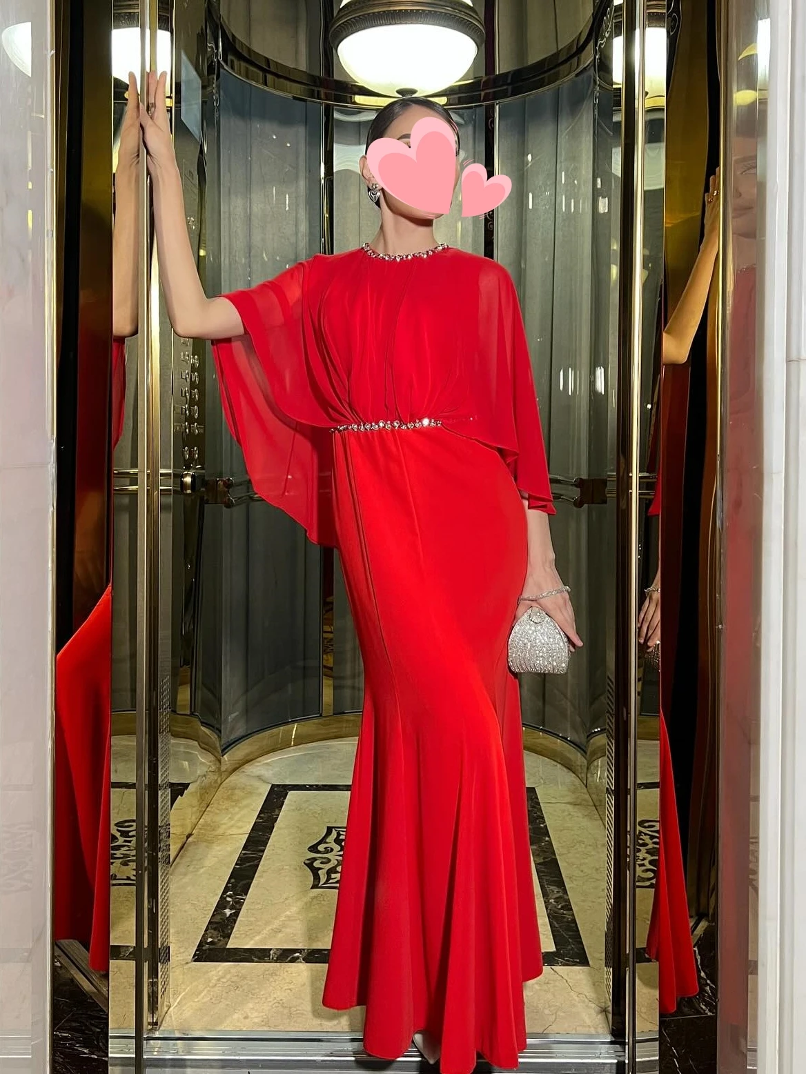 

Other Shore Elegant Vintage Sweet Red Mermaid Chiffon Beads Cape Customize Formal Occasion Prom Dress Evening Party Gowns