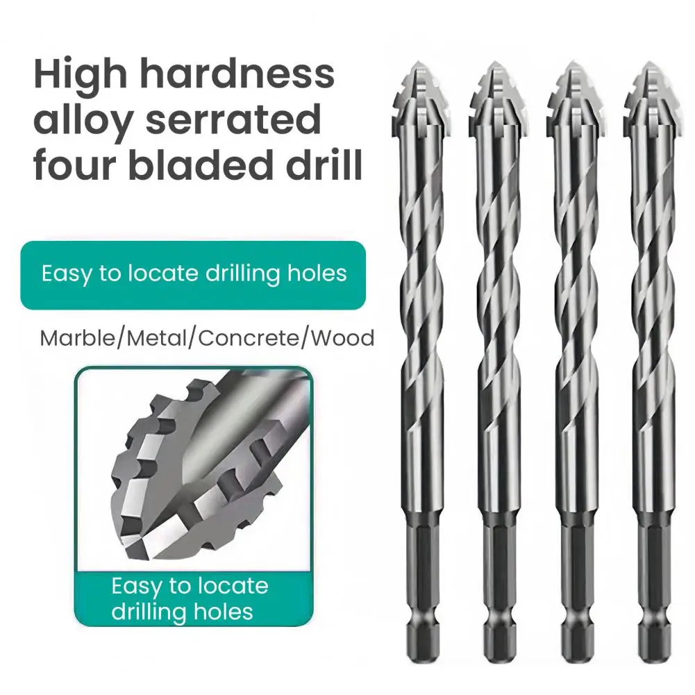Cement Drill Bit Hexagonal Handle Drill Bit 6 Pcs High-strength Eccentric Twist Drill Bit Set Four-flute Sawtooth for Stone