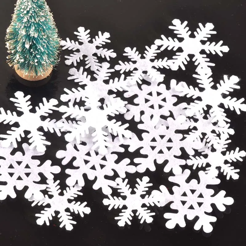 50Pcs 50-70mm White Artificial Snowflake Felt Appliques Patches For DIY Scrapbooking New Year Crafts Christmas Tree Party Decor