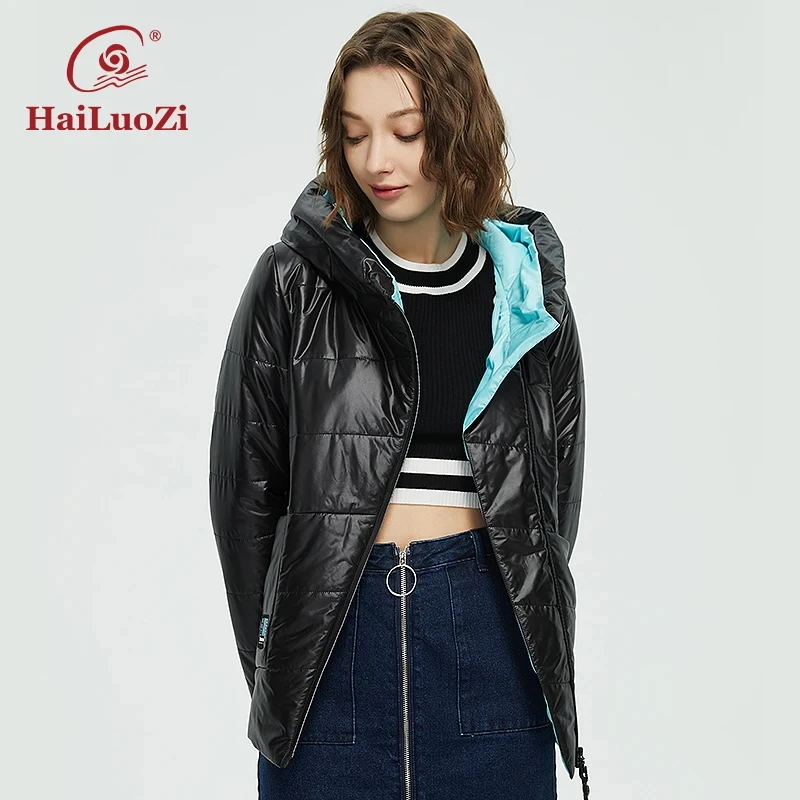 HaiLuoZi Jaqueta de primavera feminina moda casaco com capuz casual vestuário feminino outono inverno curto fino algodão quente parka feminino 10