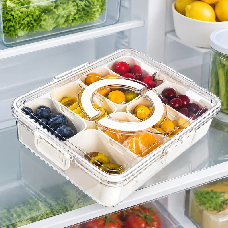 Multi-Section Portable Food Container with Secure Lids, Ideal for Fruits, Nuts, Candy, and Snack Storage in Fridge