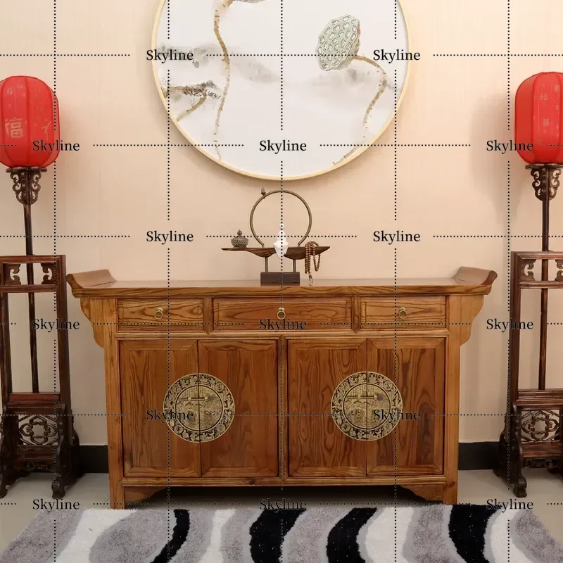 for Chinese Style Solid Wood Zen Entrance Cabinet Foyer Partition Shoe Storage Side Table Art Hall Console