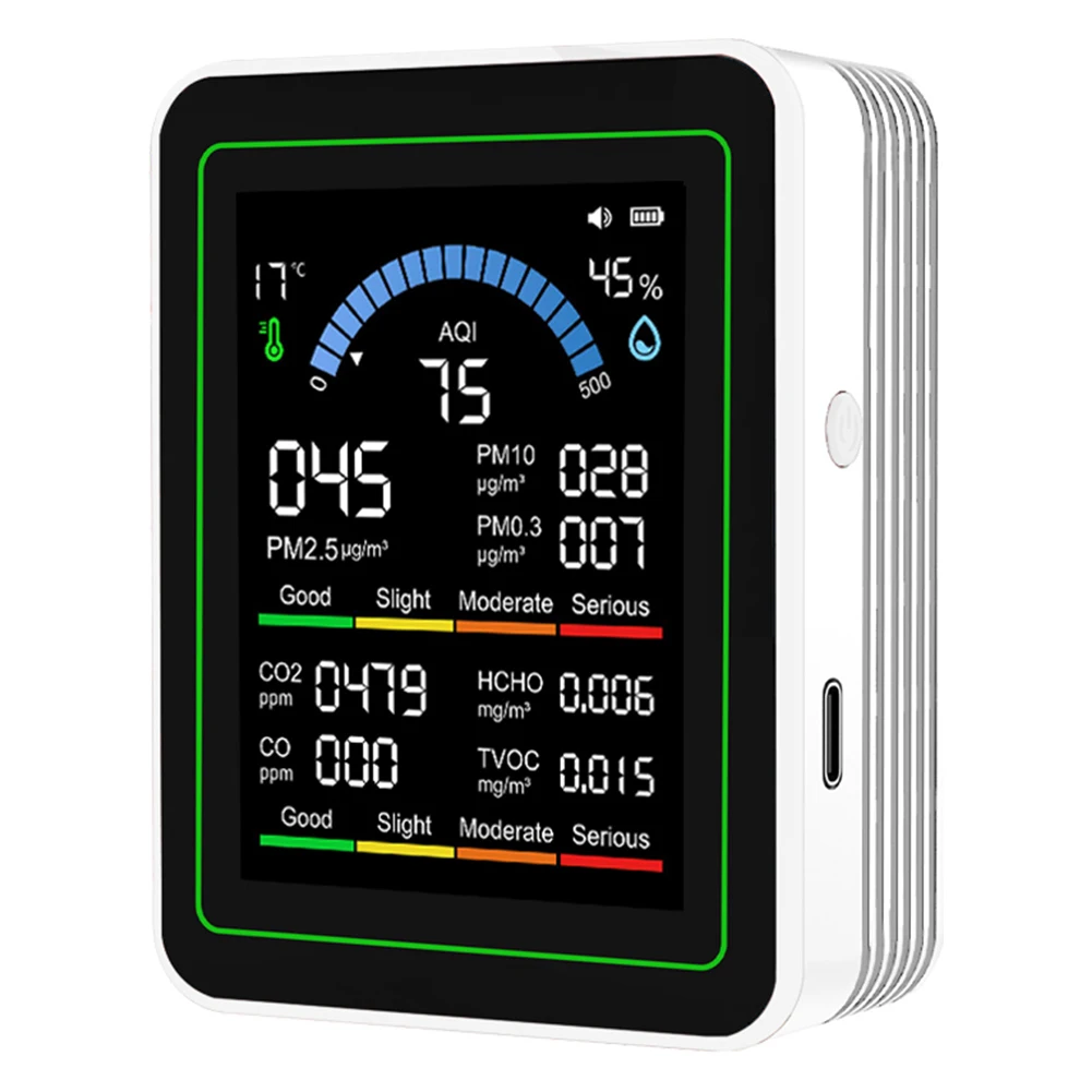 

Многофункциональный измеритель качества воздуха 10-в-1: детектор формальдегида (HCHO) в реальном времени с дисплеем, измеритель температуры и влажности для офиса, школы и отеля