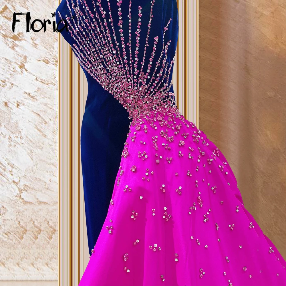 Chic Celebrity Dresses Velvet Royal Blue Prom Party Gowns abito da sera con perline rosa abito da sera formale abito da sera abito da festa Du