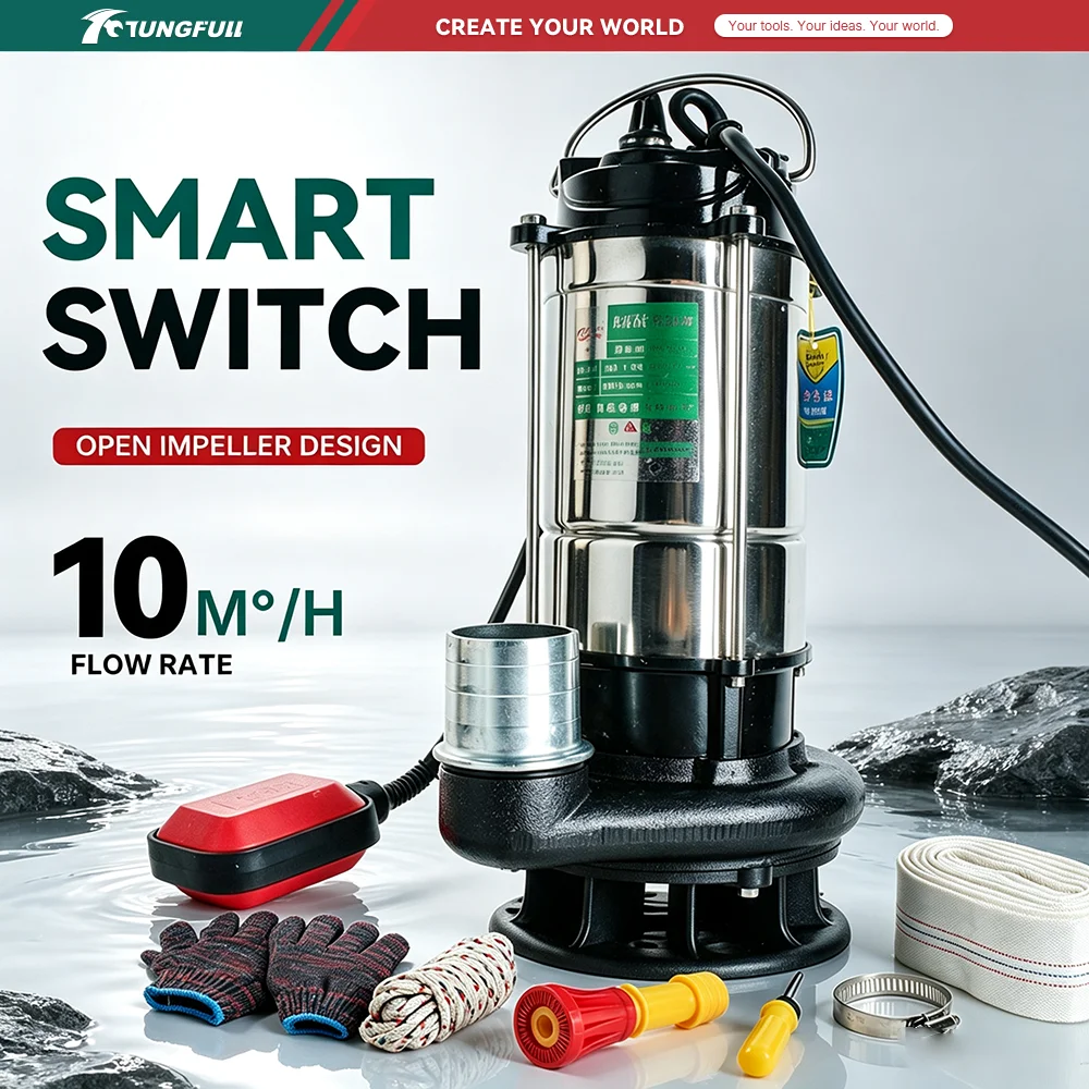 220V Submersible Sump Water Pump 370W/750W/1100W Stainless Steel Float Switch for Pond Basement Garden Irrigation Drainage