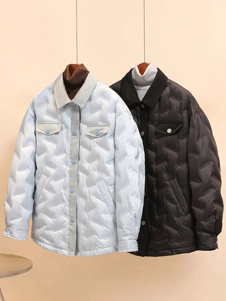 Fashion 2024 New Autumn Winter Light Thin Puffer Jacket Women 90%White Duck Down Coat Loose Single Breasted Solid Color Outwear