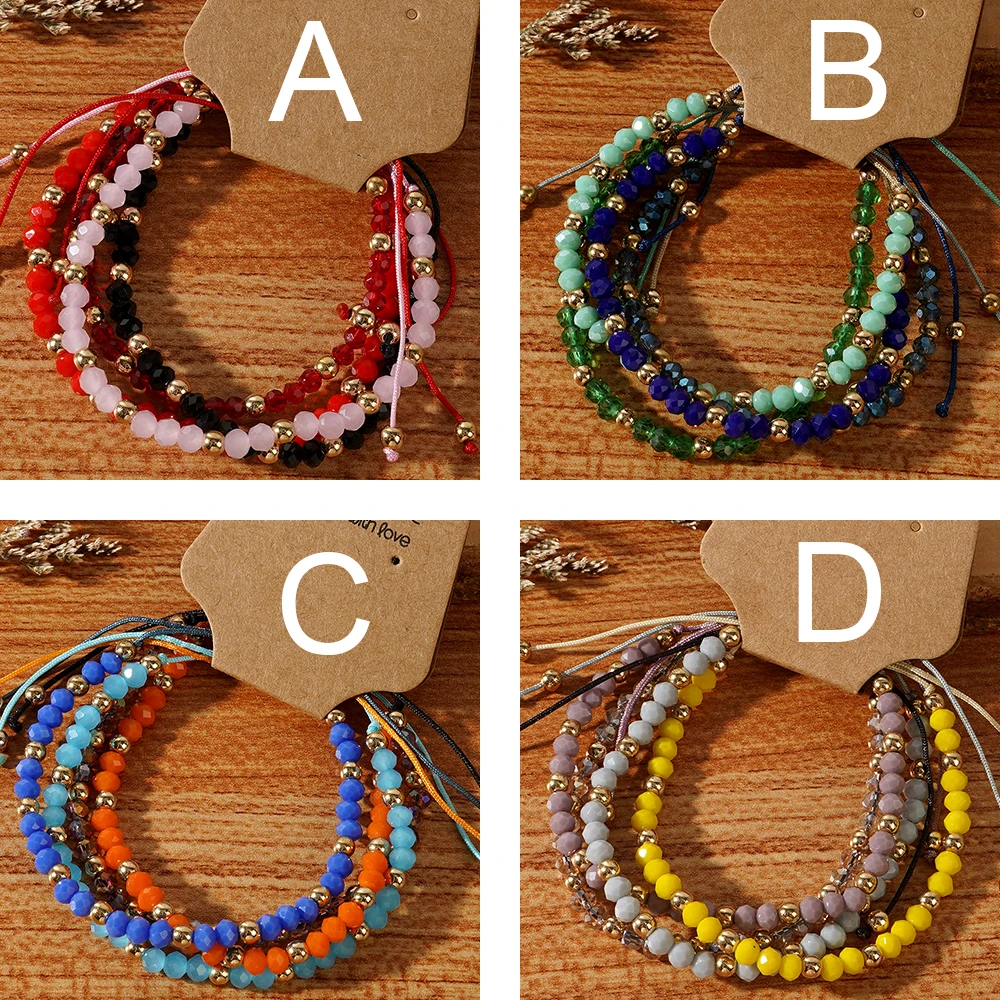 4pcs/Set New In Summer Fashion Bracelet Set Crystal Gold Plated Bead Women Handmade Luck Friendship String Jewellery Luck Gifts