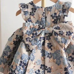 Baby Party Dress Girls Princess Dress Birthday Party Children Jacquard Floral Dress Summer