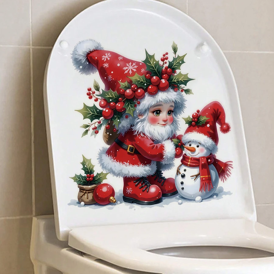 1pc Christmas Snowman Toilet Seat Decal Removable PVC Bathroom Decor For Bedroom Living Room Bathroom Decoration Toilet Sticker