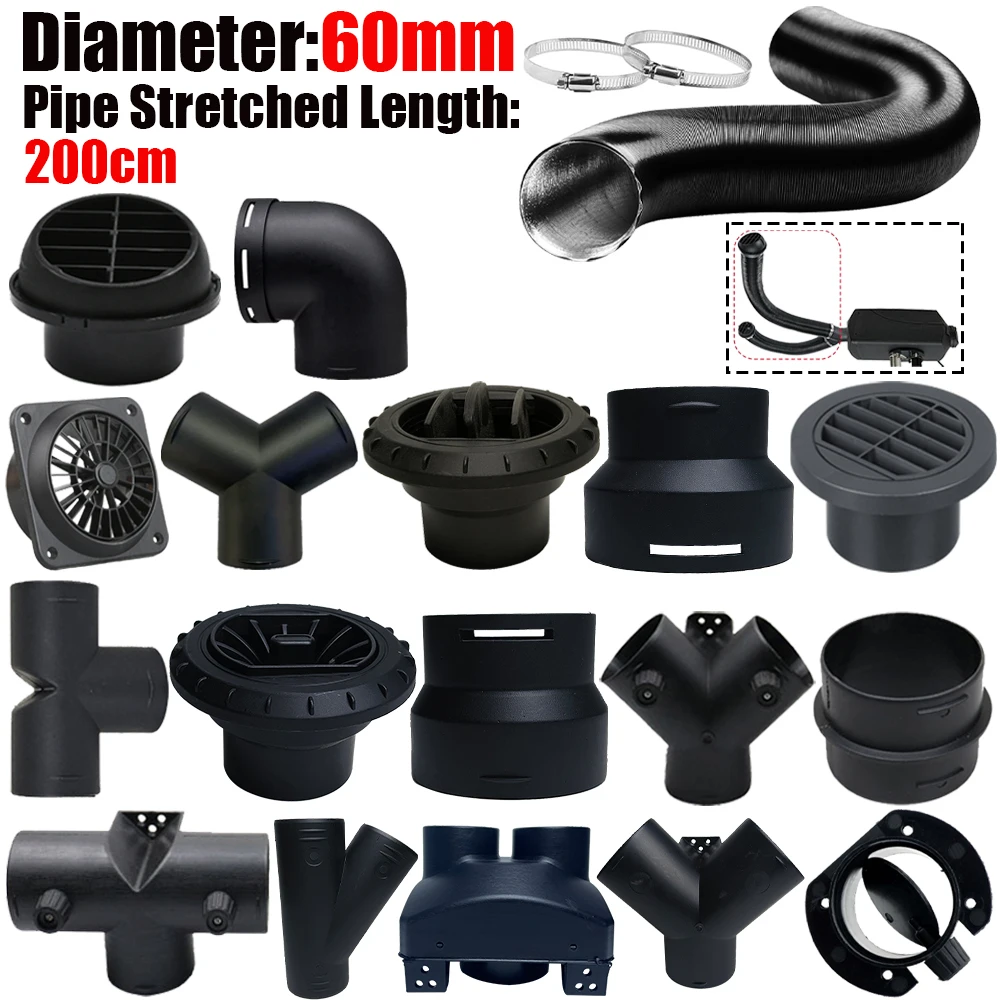 Tubo di Scarico per Riscaldatore Diesel ad Aria, Lunghezza 2M, Diametro 60mm, Connettore per Webasto Eberspaecher